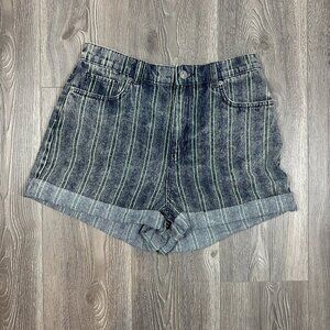 BDG High Waisted Denim Mom Shorts Blue Green Stripe Size 29 Vintage Vibe